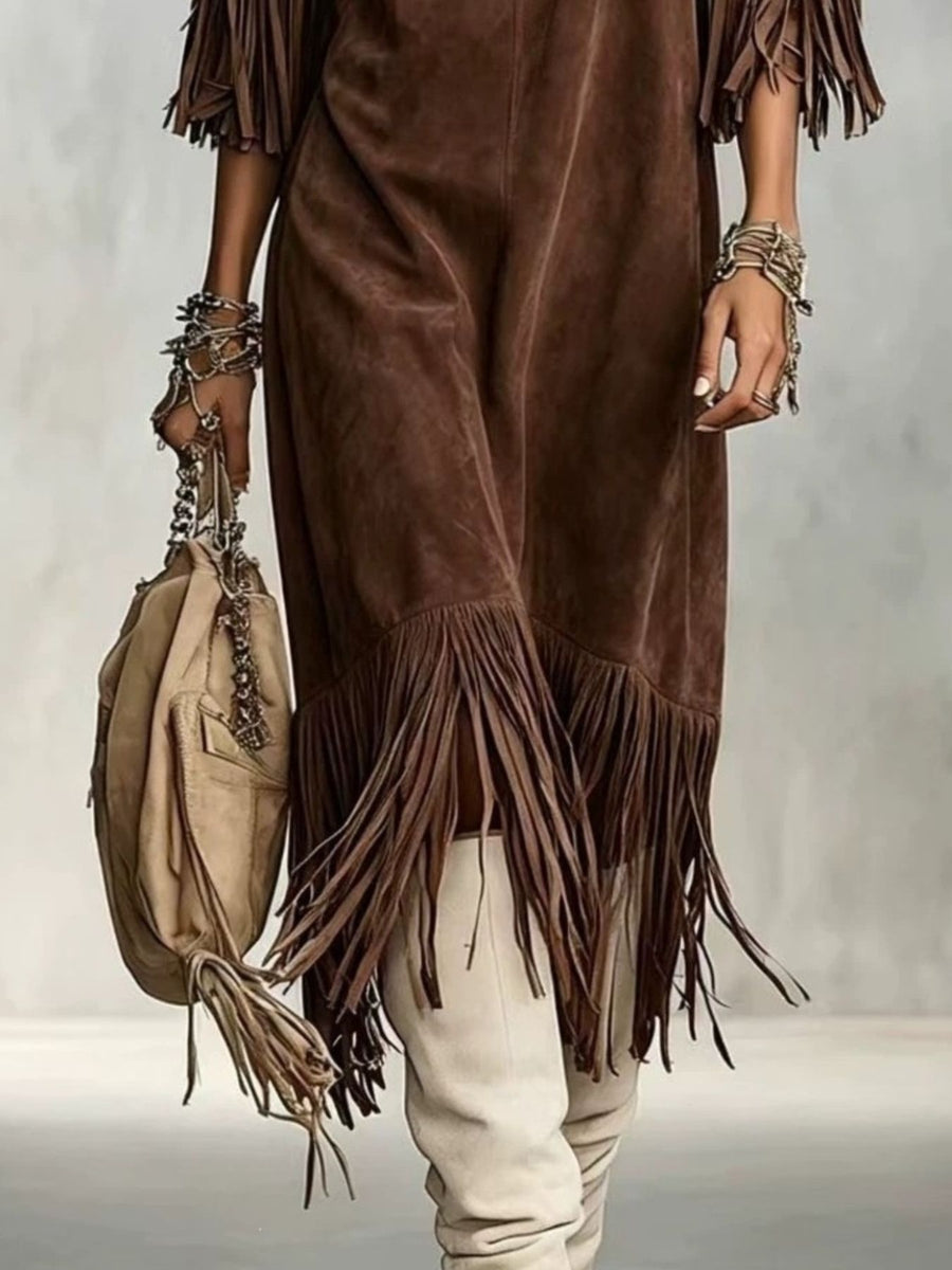 bohemian midi dress in Orange with round neck
