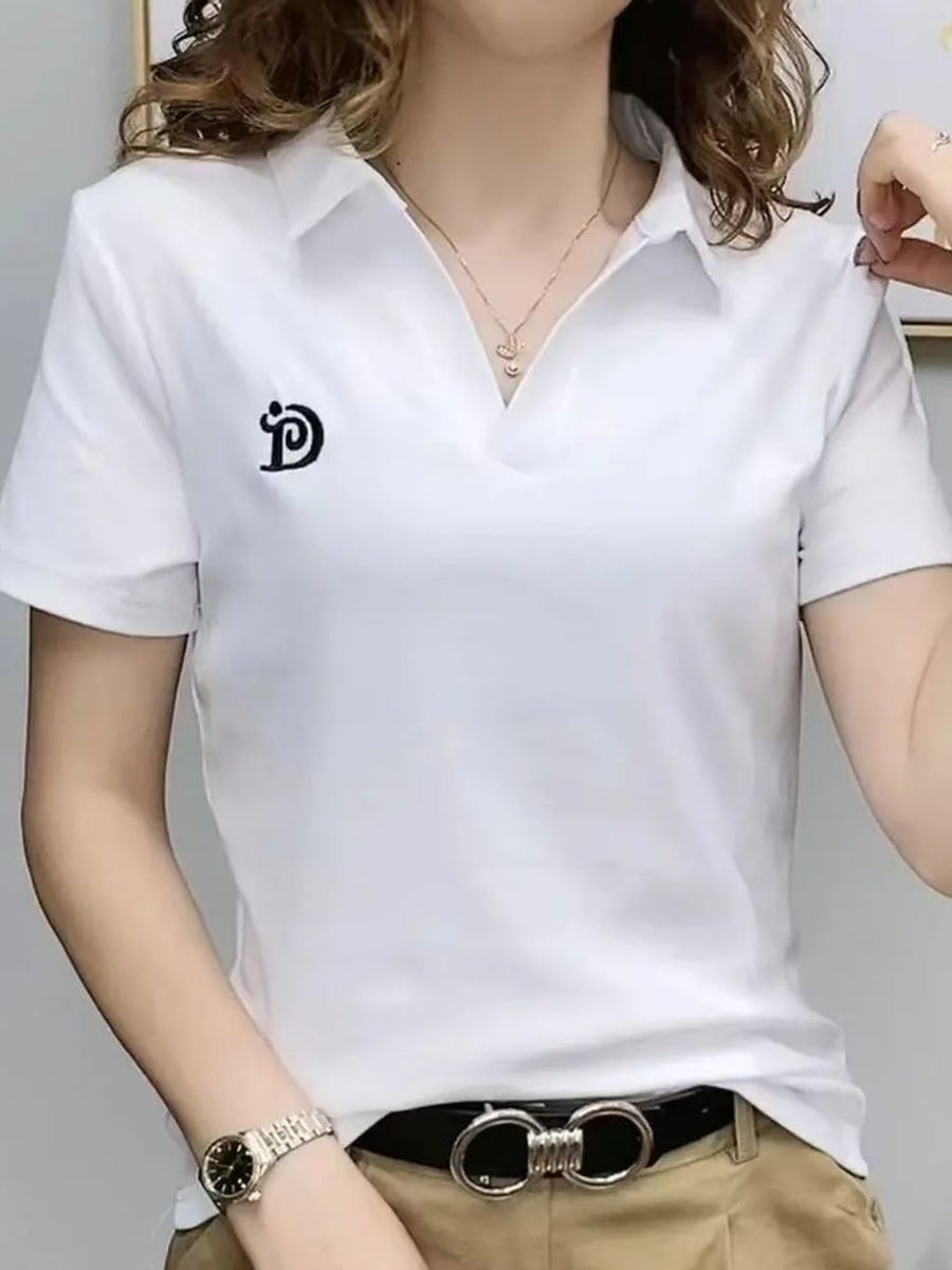 polo shirt in White with embroidered and hip-length
