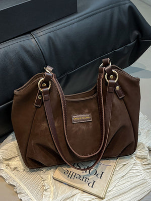 Vintage Suede Handbag Tote Bag in Coffee Brown