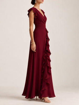 Ruffled Surplice Sleeveless Maxi Dress in Graphite with ruffled