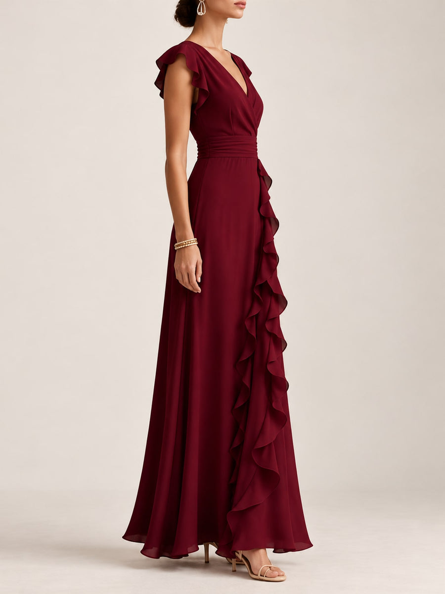 Ruffled Surplice Sleeveless Maxi Dress in Graphite with ruffled