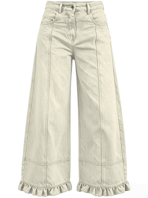 Brown jeans with full-length and button-front, zip-front