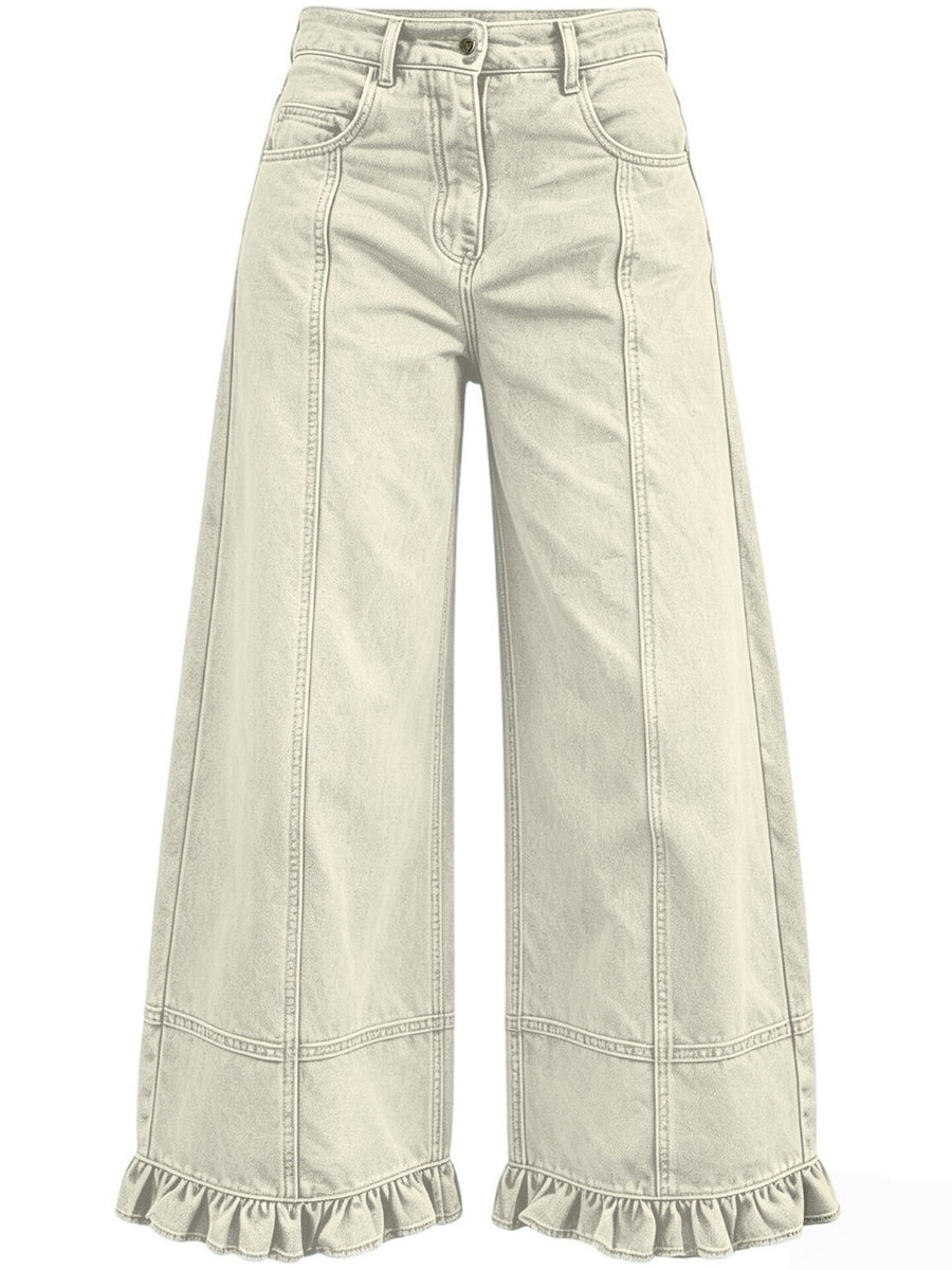 Brown jeans with full-length and button-front, zip-front