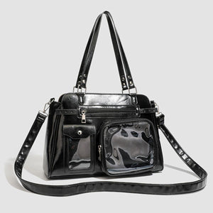 Multi-Pocket Clear Window Shoulder Bag in black with multi-pocket