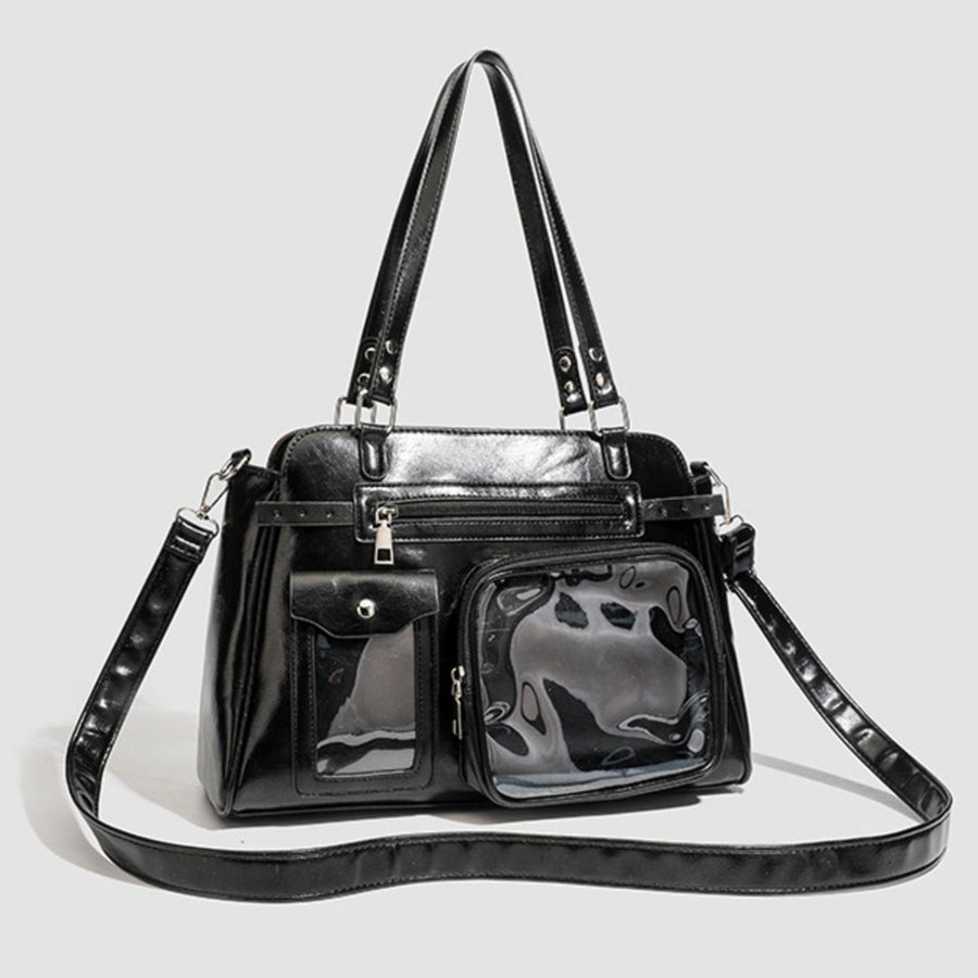 Multi-Pocket Clear Window Shoulder Bag in black with multi-pocket