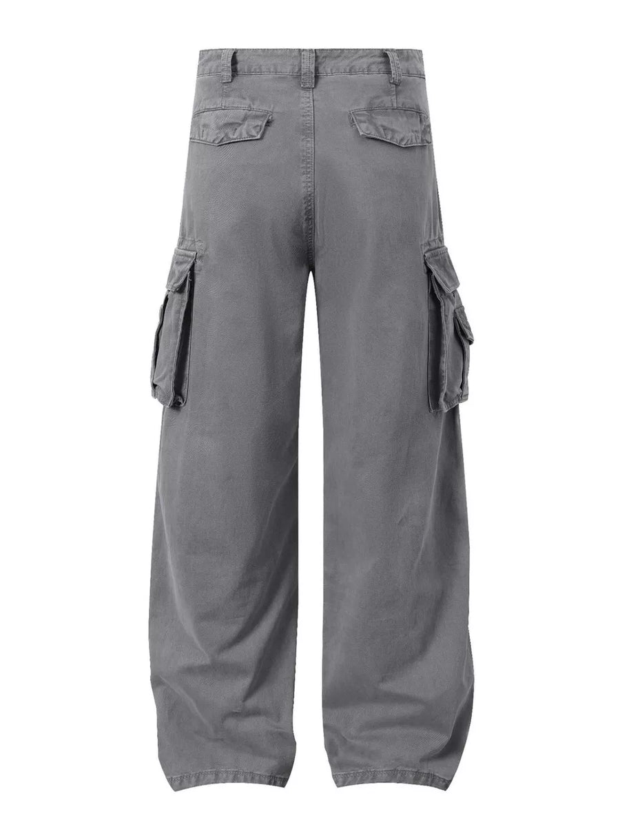 100% Cotton Care instructions: Machine wash cold cargo pants in slate gray with loose silhouette
