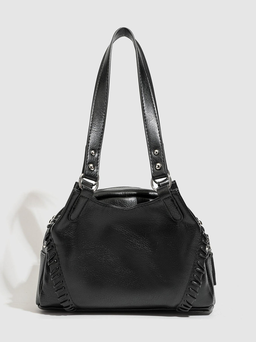 shoulder bag in Black with woven detail and medium