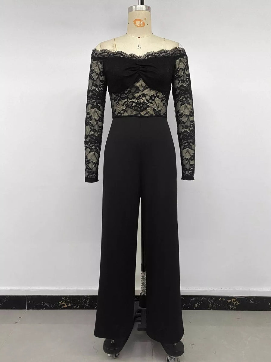 jumpsuit featuring lace in Black with 95% polyester, 5% elastane Care instructions: Machine wash cold texture