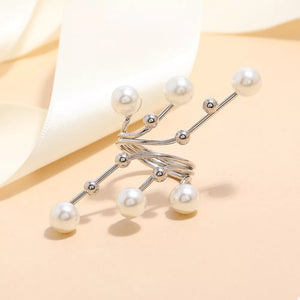 Silver bypass ring with pearls and bead accents, alloy material