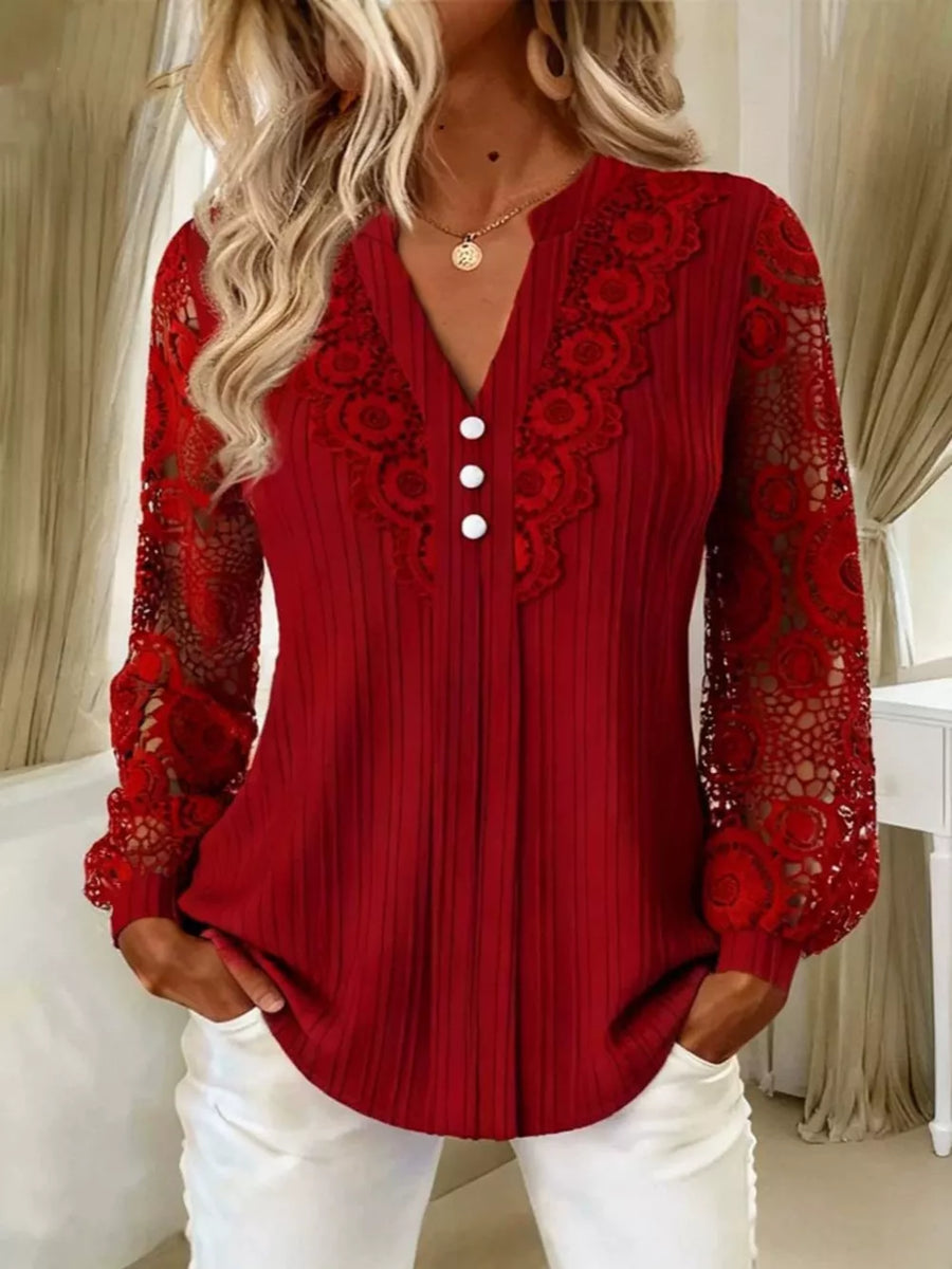 burgundy blouse with ribbed and notched