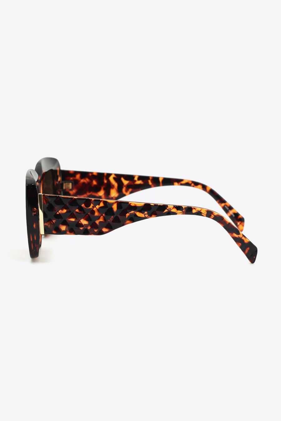 Tortoiseshell rectangular sunglasses with textured arms and gold accents.
