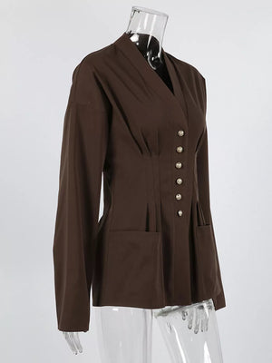 dark brown blouse with ruched and long sleeve