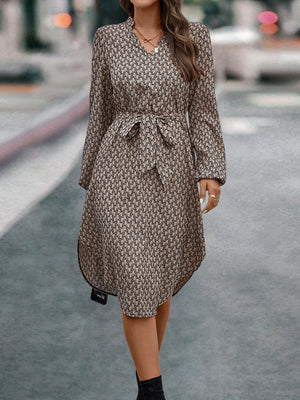 classic midi dress in Coffee Brown with v-neck