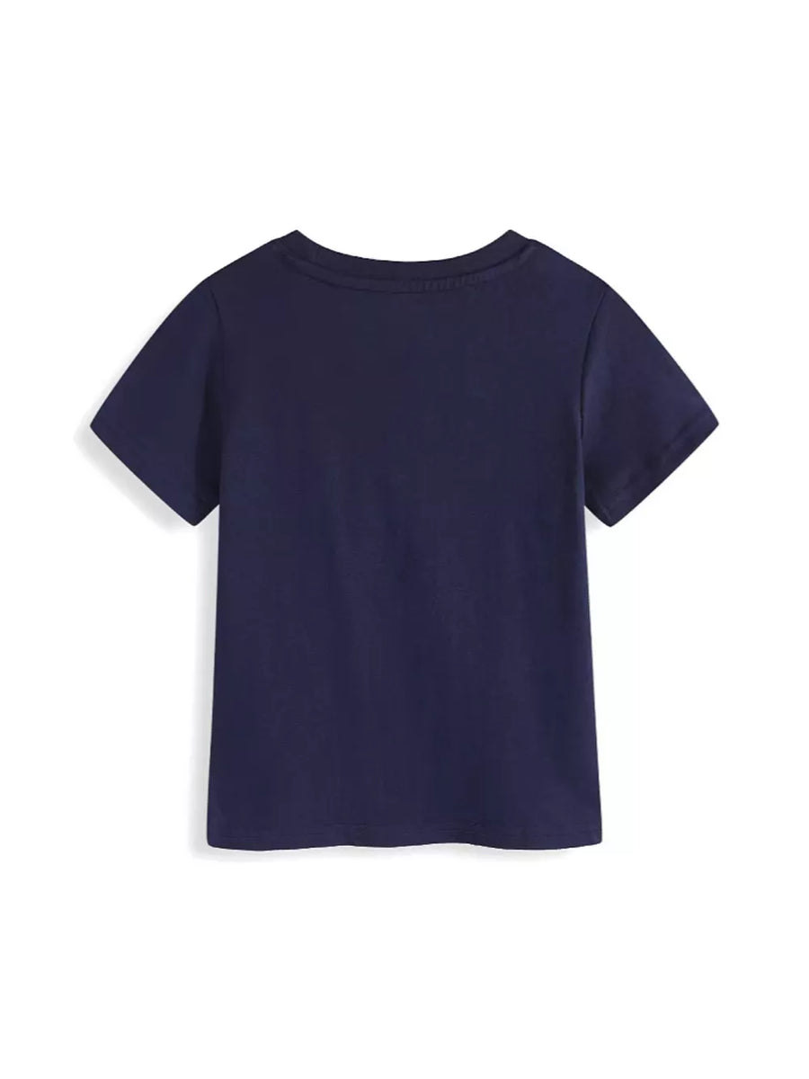 Navy blue cotton crew neck toddler t-shirt with short sleeves