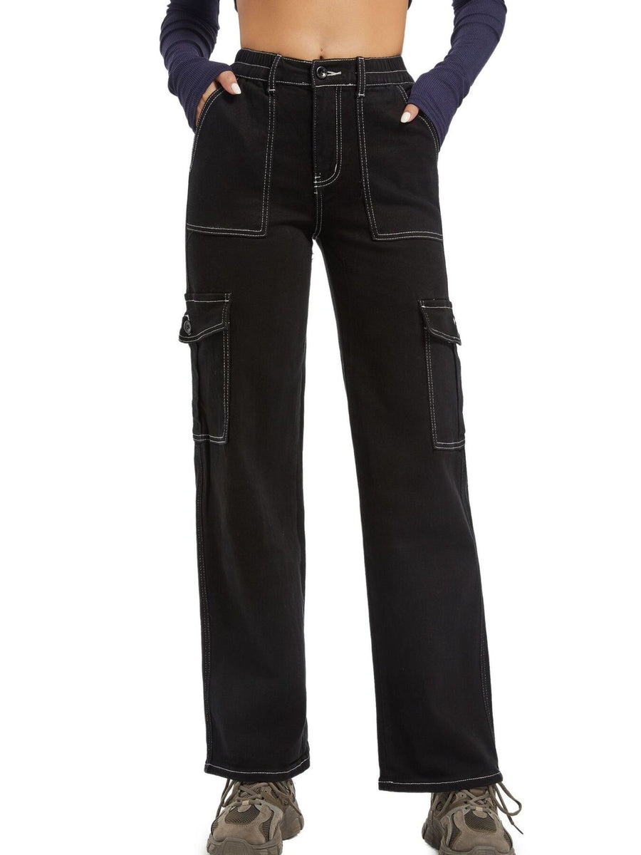 cargo jeans in white with buttoned and full-length