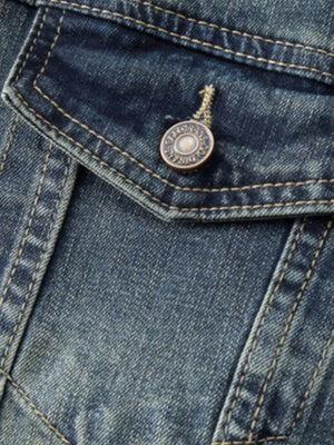 Dark denim jacket with hip-length and button-front