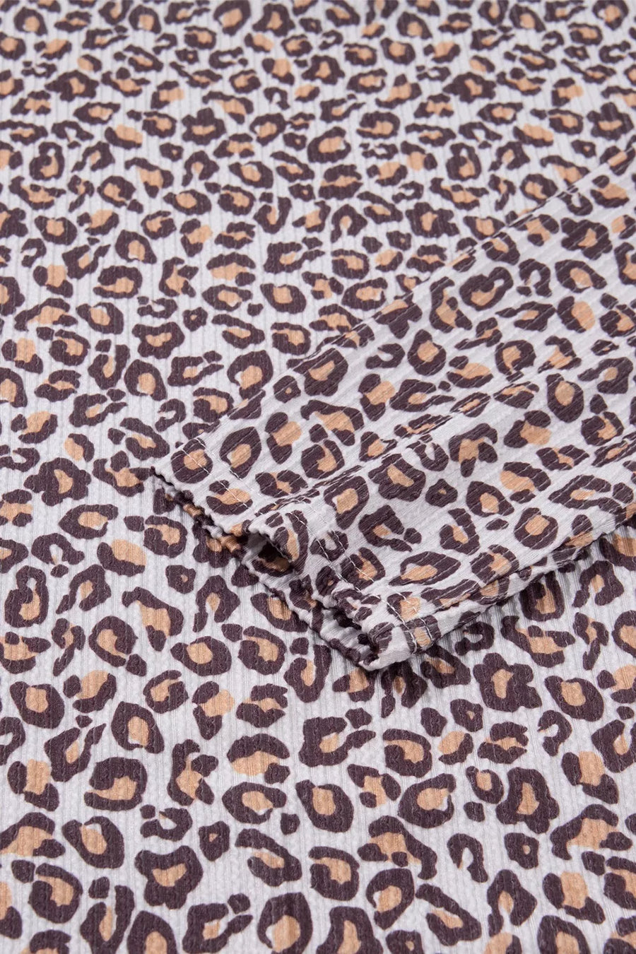 Leopard print ribbed loungewear set with drawstring detail.