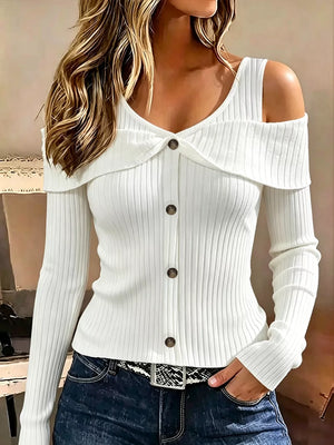Navy cold shoulder top with hip-length and pullover