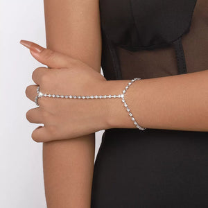 18k Gold-plated Alloy Rhinestone Bracelet With Ring in Gold with rhinestone embellishment