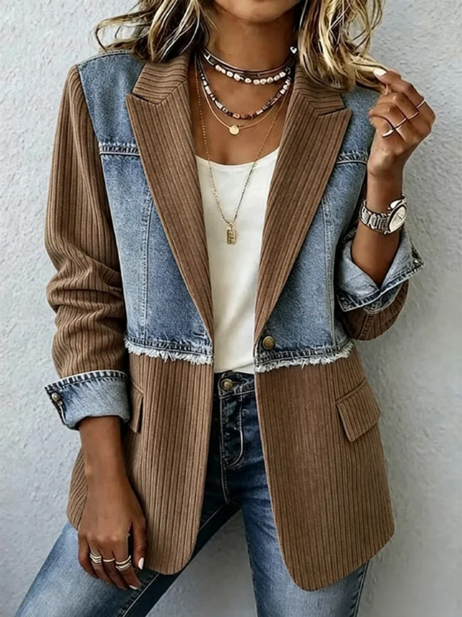 blazer in Orange with patchwork and buttoned