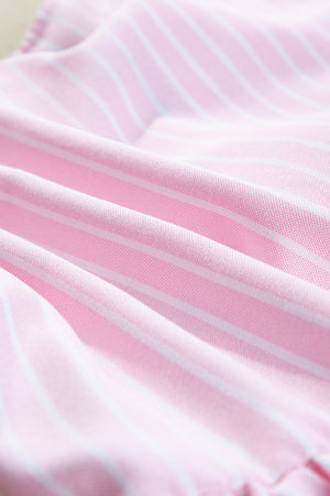 Striped Bow-Embellished Peplum Blouse in Blush Pink