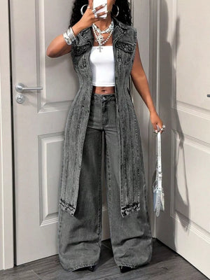 Gray vest with midi and open-front