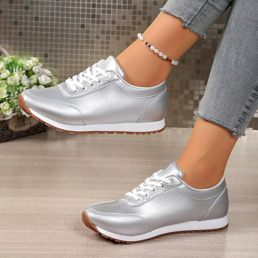 metallic gold sneakers with not applicable and lace-up
