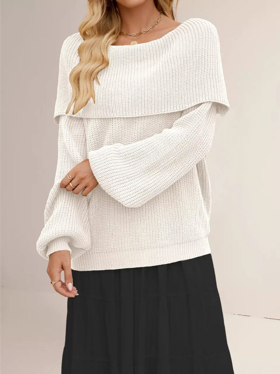 Apricot oversized pullover sweater with off-shoulder