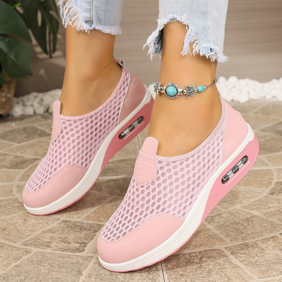 Breathable Mesh Wedge Slip-Ons in black with breathable