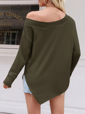 Dark Blue off-shoulder top with stretch and long sleeve