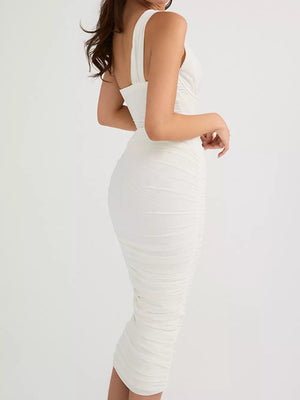 glam midi dress in Black with one-shoulder