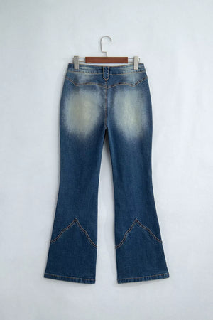 flare jeans in medium wash blue with pocketed and full-length