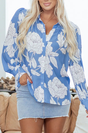 Floral Print Button-up Shirt in Blue