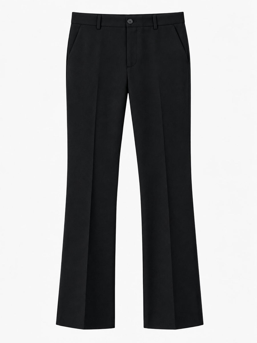 black dress pants with full-length and zip-front