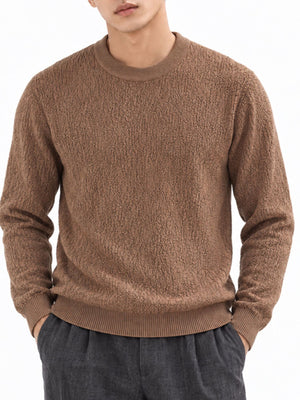 Crew-Neck Knit Long-Sleeve Sweater in Black with plus-size