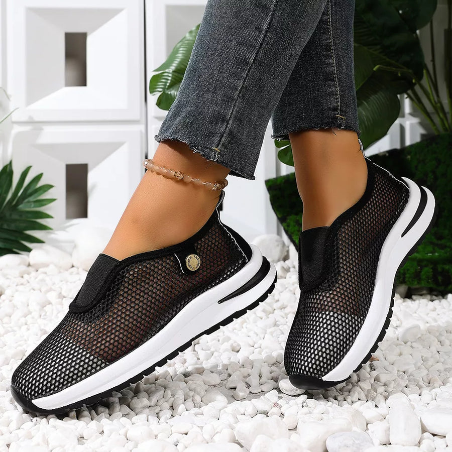 Breathable Mesh Slip-ons in Beige with mesh upper
