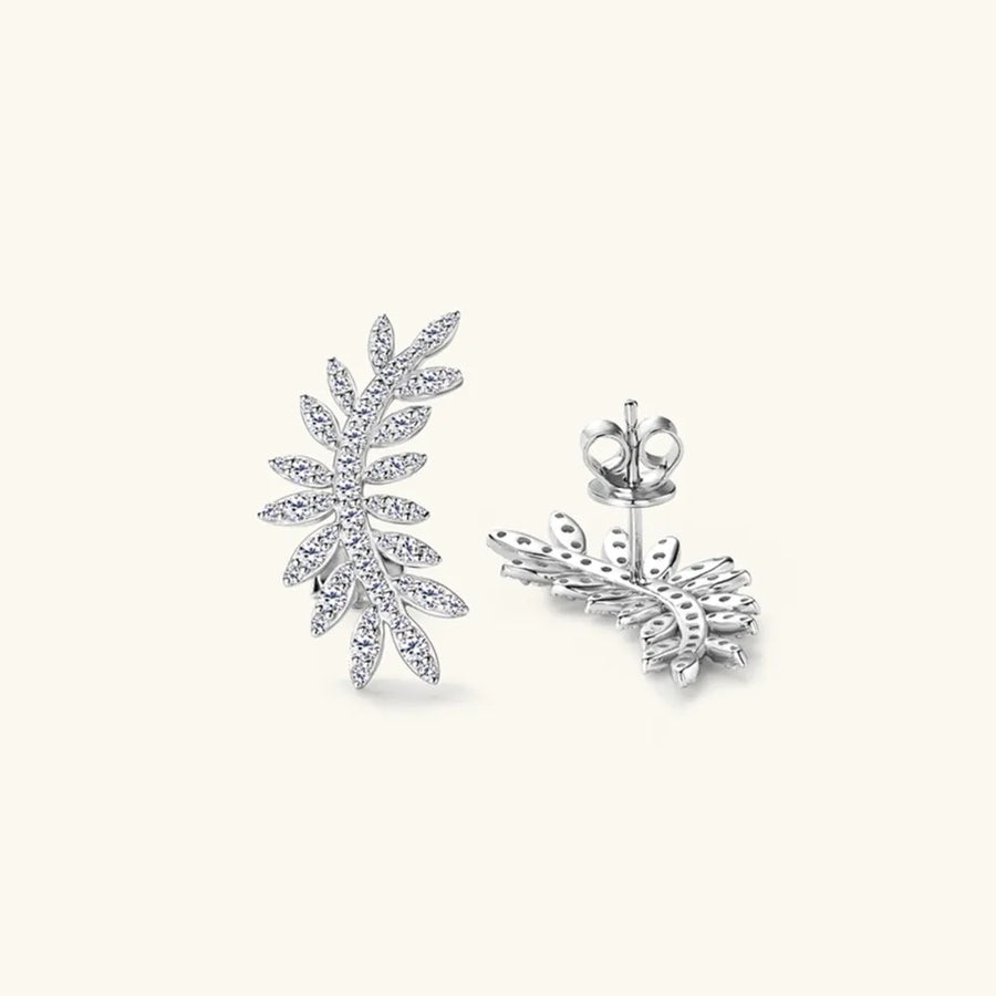 Silver leaf climber earrings with crystal accents