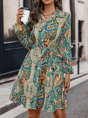 teal shirt dress with paisley and collared