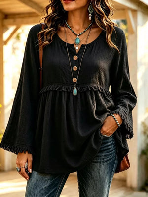blouse in Dusty Pink with fringe and hip-length
