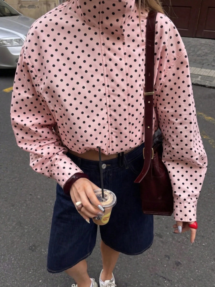 Brown zip-up jacket with pocketed and long sleeve