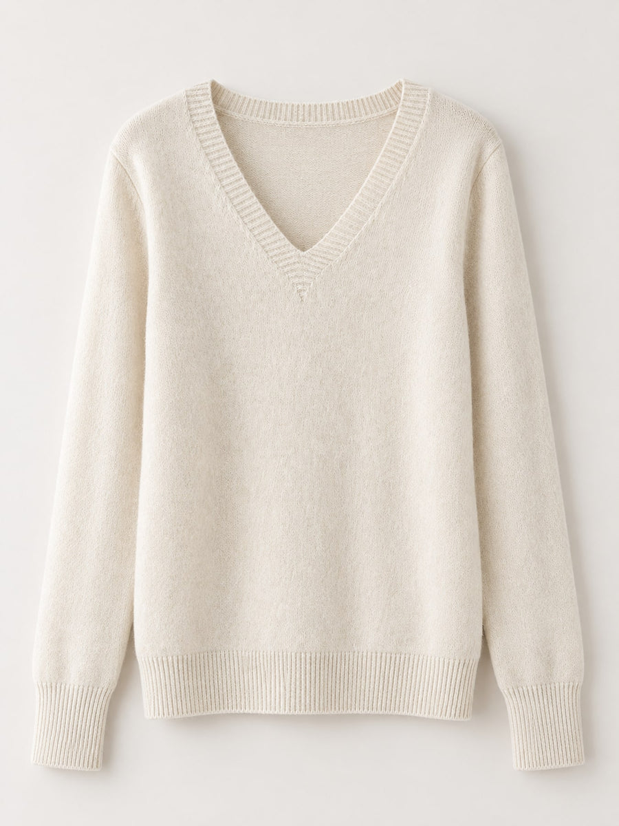 v-neck sweater in Light Beige with v-neck and long sleeve