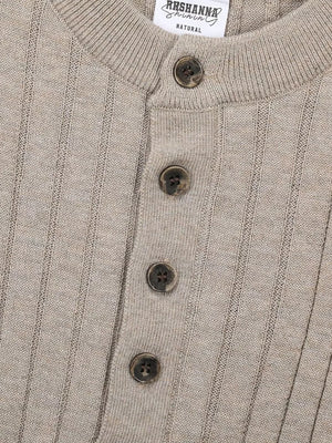 Apricot with Men's Short Sleeve Ribbed Henley Top in Apricot