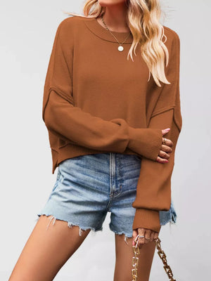 Black Apricot Color Matching relaxed crewneck sweater with crew neck