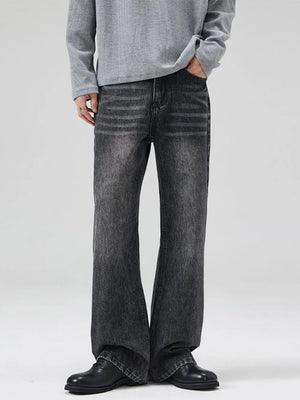 Dark Gray Men's Vintage Wash Flare Jeans Plus Size