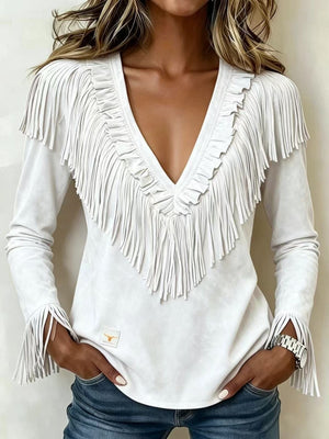 Beige blouse with ruffled and long sleeve