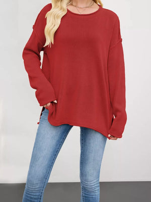 Blue loose crewneck sweater with crew neck