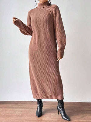 Camel sweater dress with midi and pullover