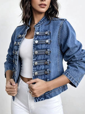 rust denim jacket with washed and long sleeve