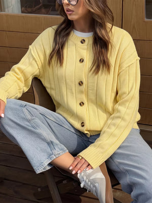 Button Up Dropped Shoulder Cardigan option 4