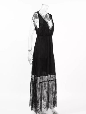 romantic maxi dress in Black with deep v-neck